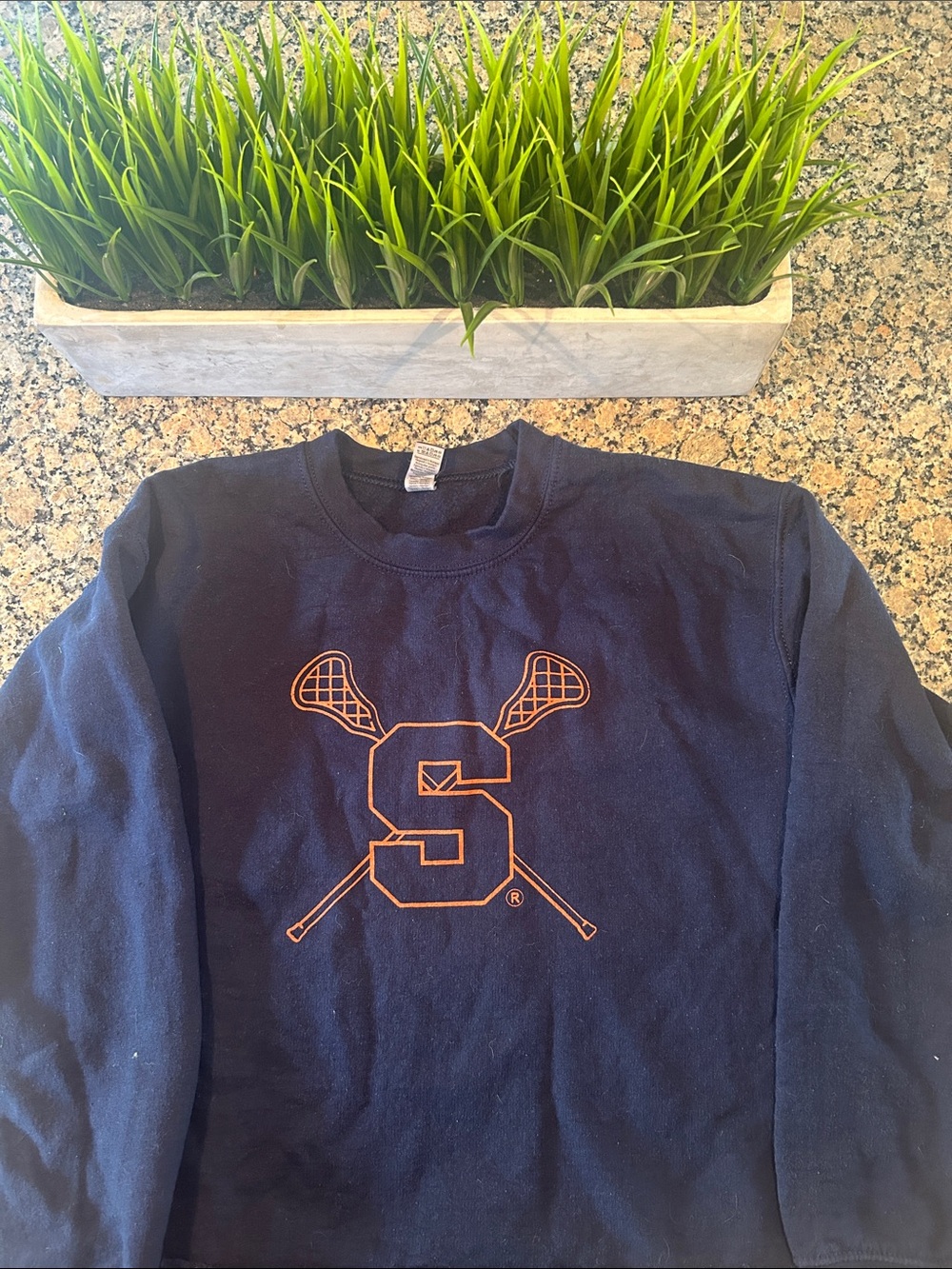 Navy Sweatshirt with Orange Lacrosse S Logo